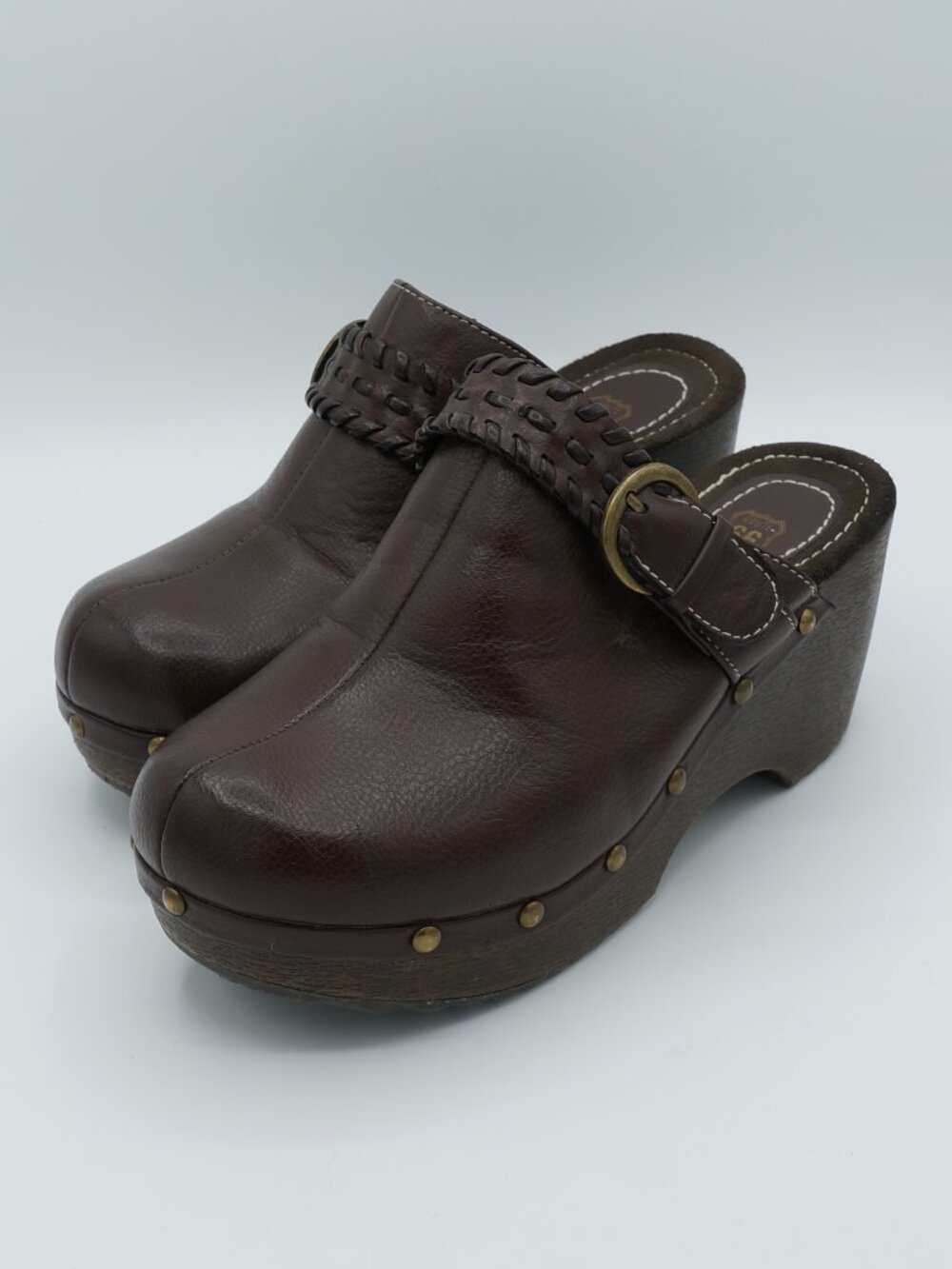 Vintage Y2K Route 66 Brown Chunky Platform Clogs Mules Women's Size 6